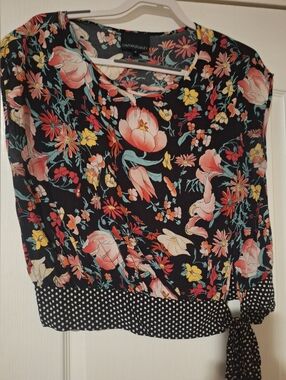 Cynthia Rowley Black Floral Tie-Hem Women's Top Medium